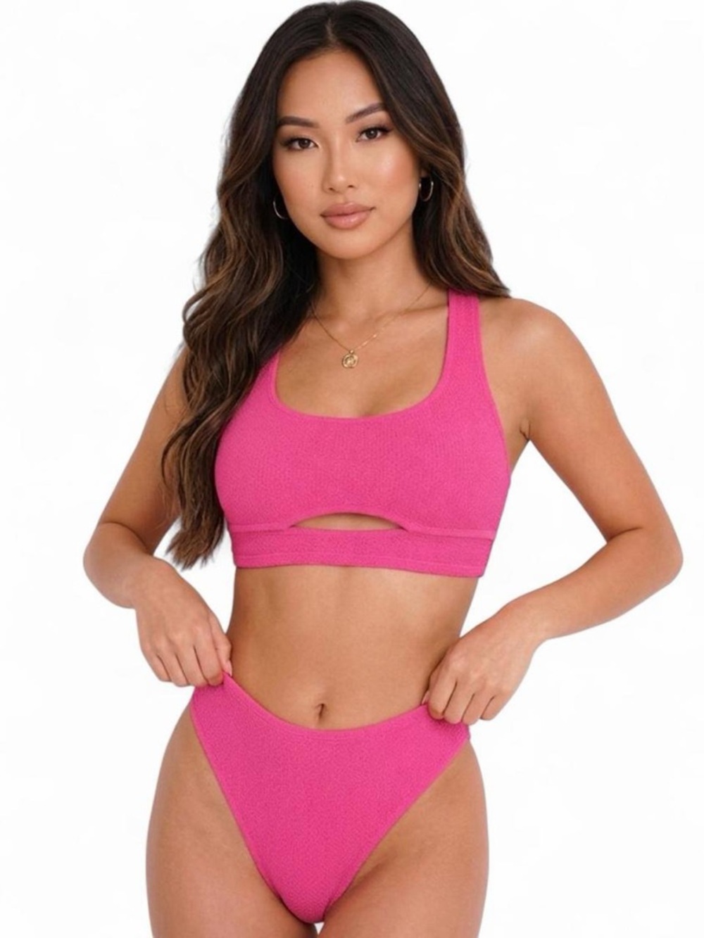 Shade & Shore Pink Textured Bikini Set with Neutral Lining